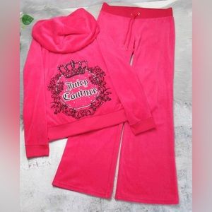 Girl’s Juicy Couture Hot Pink Velour Track Suit - XS